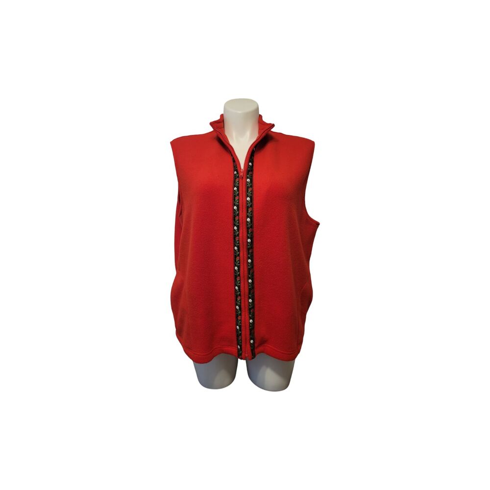 Susan Graver Embroidered Accented Vest Women XL Red Zipper Pockets